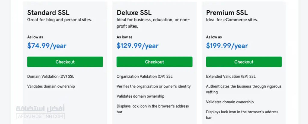 باقات SSL في استضافة جودادي