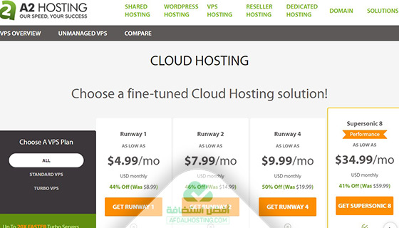 صفحة الاستضافة السحابية في موقع A2 Hosting