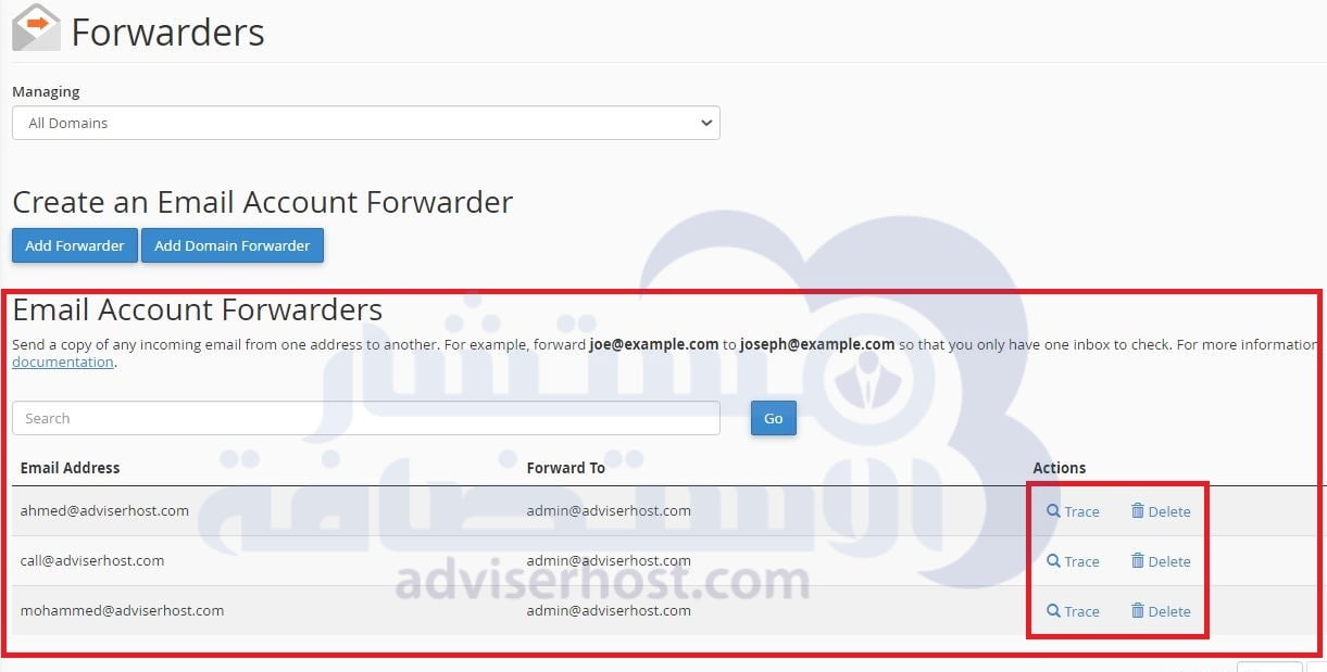 حذف وتتبع Email Account Forwarder - الأدوات Forwarders